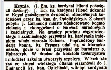 DZWONY POŚWIĘCONO W KCYNI- artykuł z "Głosu Wągrowieckiego". Nadesłał Roman Tadych 