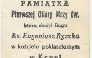 Pamiątka mszy prymicyjnej ks. Eugeniusza Ryszki. Z archiwum Ewy Palickiej
