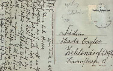 Kcyńska fara - widok z g&oacute;ry na ul. Dworcową.  Rewers. 1917 r.  Z kolekcji Zbigniewa Prusaka