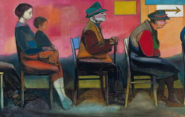 Andrzej Wr&oacute;blewski, "Kolejka trwa", 1956. Własność Muzeum Narodowe w Warszawie