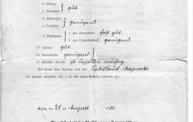 Świadectwo Władysława Majewskiego, Kr&oacute;lewskie Seminarium Nauczycielskie, 1901 r., str. 2. Z archiwum rodziny Majewskich