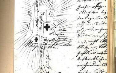 Kcynia. Odręczny plan miasta z pocz. XIX w. W: Studium historyczno-urbanistyczne..., Toruń 1982