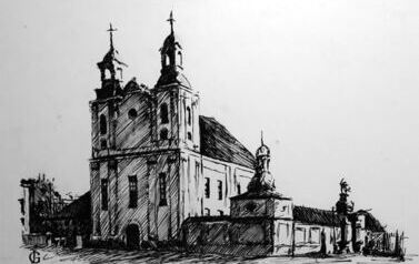 Kości&oacute;ł poklasztorny. Rysunek. Autor: nieznany (inicjały: JG)