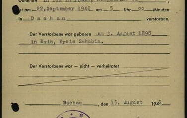 Akt zgonu. Źr&oacute;dło: Arolsen Archives