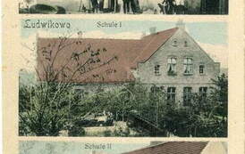Poczt&oacute;wka - budynki szkoły w Ludwikowie. Z archiwum Zbigniewa Prusaka