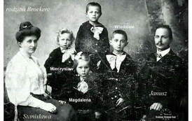 1907 r. Rodzina Broekere- od lewej: żona Stanisława, dzieci: Mieczysław, Magdalena, Marian, Władysław, mąż Janusz. Z archiwum rodziny Majewskich 