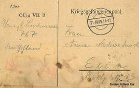 Kartka z Oflagu VII B, 31.10.39 r. str. 1. Z archiwum Wojciecha Niedźwiedzińskiego