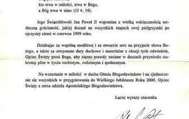 List od Jana Pawła II. Z archiwum Piotra Wolińskiego