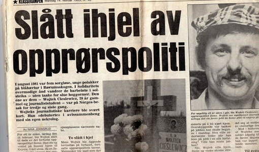 Artykuł szwedzkiej prasy na temat pobicia i śmierci Wojtka Cieślewicza. Z archiwum Pawła Cieślewicza. Z archiwum Pawła Cieślewicza