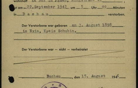 Akt zgonu. Źródło: Arolsen Archives